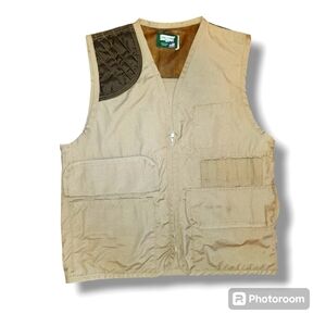 SAFTBAK MEN'S BEIGE SLEEVELSS POCKETS FULL-ZIP HUNTING VEST SIZE XL MADE IN USA
